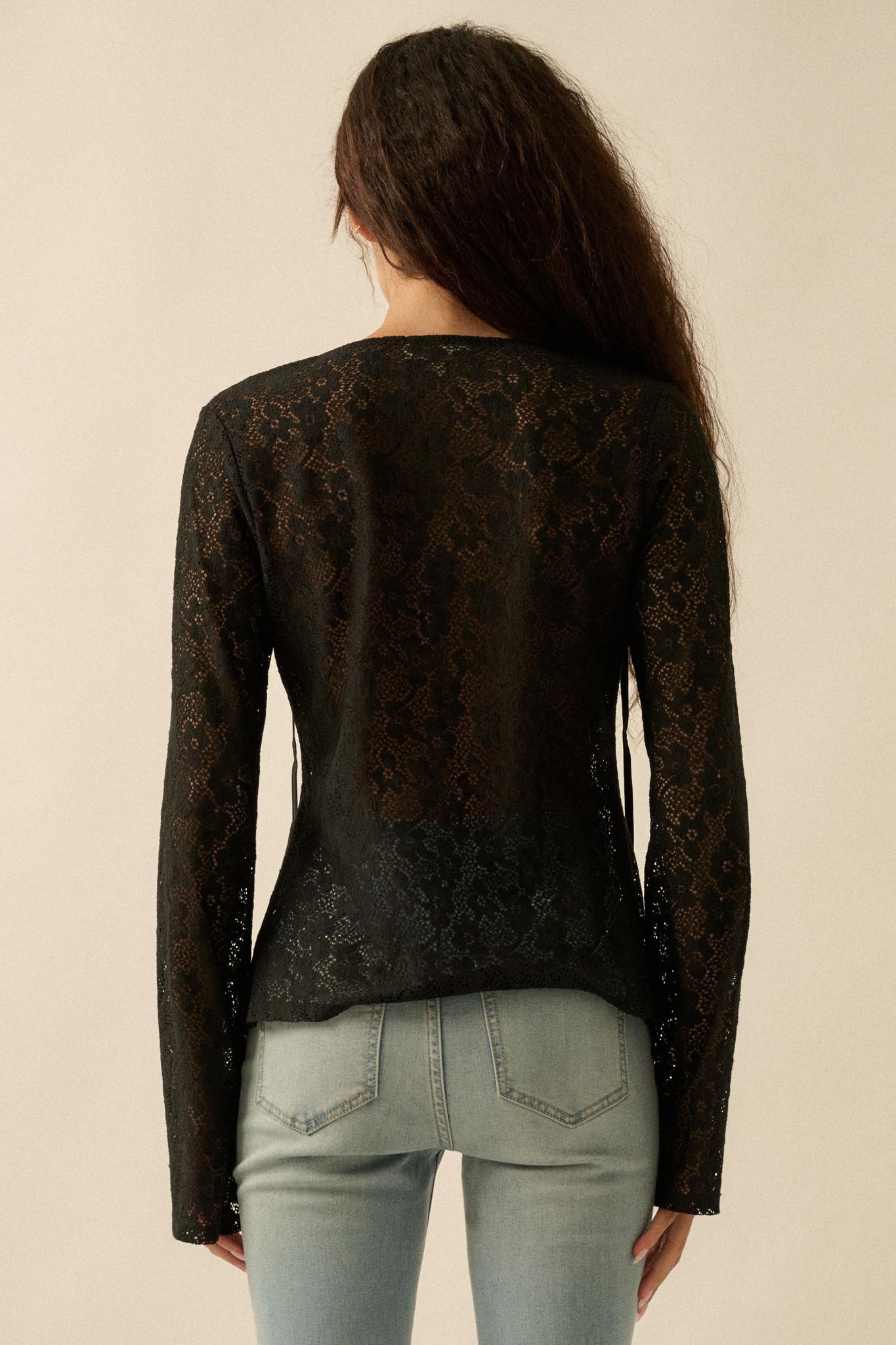 Lost in the Moment Floral Lace Tie-Front Top - ShopPromesa