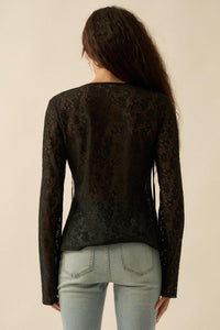 Lost in the Moment Floral Lace Tie-Front Top - ShopPromesa