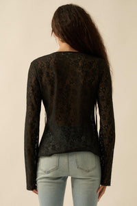 Lost in the Moment Floral Lace Tie-Front Top - ShopPromesa