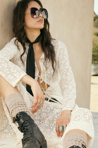 Lost in the Moment Floral Lace Tie-Front Top - ShopPromesa