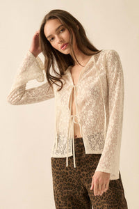 Lost in the Moment Floral Lace Tie-Front Top - ShopPromesa