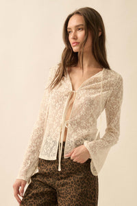Lost in the Moment Floral Lace Tie-Front Top - ShopPromesa