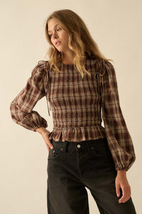 Come Together Plaid Detachable-Sleeve Peasant Top - ShopPromesa