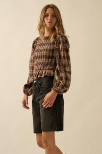 Come Together Plaid Detachable-Sleeve Peasant Top - ShopPromesa
