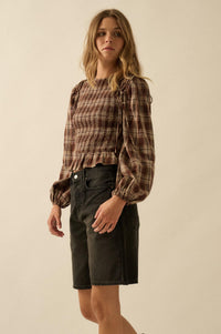 Come Together Plaid Detachable-Sleeve Peasant Top - ShopPromesa