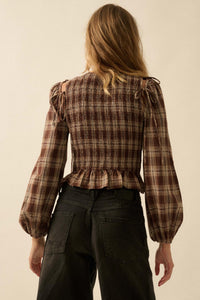 Come Together Plaid Detachable-Sleeve Peasant Top - ShopPromesa