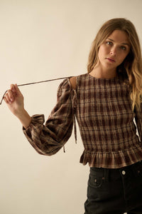 Come Together Plaid Detachable-Sleeve Peasant Top - ShopPromesa