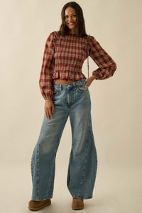 Come Together Plaid Detachable-Sleeve Peasant Top - ShopPromesa