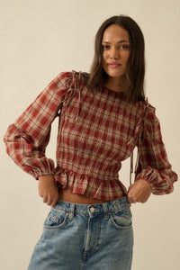 Come Together Plaid Detachable-Sleeve Peasant Top - ShopPromesa