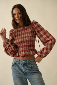 Come Together Plaid Detachable-Sleeve Peasant Top - ShopPromesa