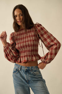 Come Together Plaid Detachable-Sleeve Peasant Top - ShopPromesa