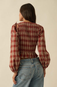 Come Together Plaid Detachable-Sleeve Peasant Top - ShopPromesa