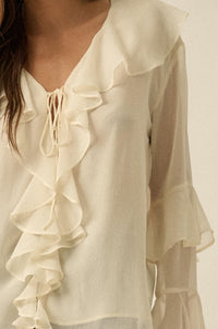Romance Language Ruffled Chiffon Tie-Front Top - ShopPromesa