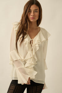 Romance Language Ruffled Chiffon Tie-Front Top - ShopPromesa