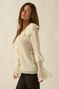 Romance Language Ruffled Chiffon Tie-Front Top - ShopPromesa