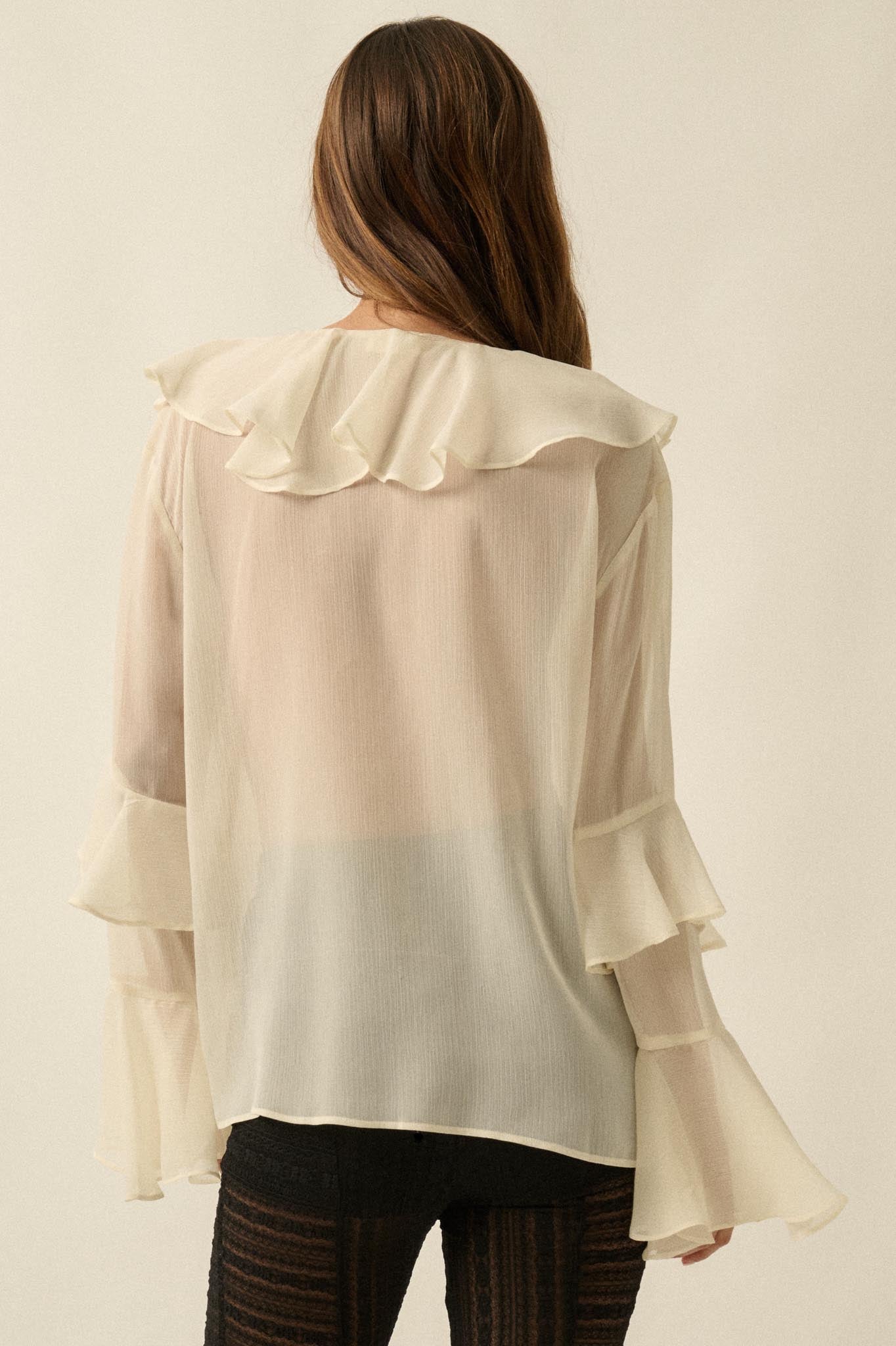 Romance Language Ruffled Chiffon Tie-Front Top - ShopPromesa