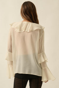 Romance Language Ruffled Chiffon Tie-Front Top - ShopPromesa