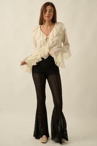 Romance Language Ruffled Chiffon Tie-Front Top - ShopPromesa