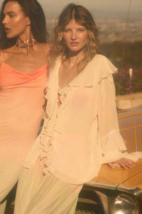 Romance Language Ruffled Chiffon Tie-Front Top - ShopPromesa