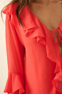 Romance Language Ruffled Chiffon Tie-Front Top - ShopPromesa