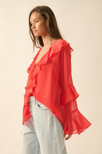 Romance Language Ruffled Chiffon Tie-Front Top - ShopPromesa