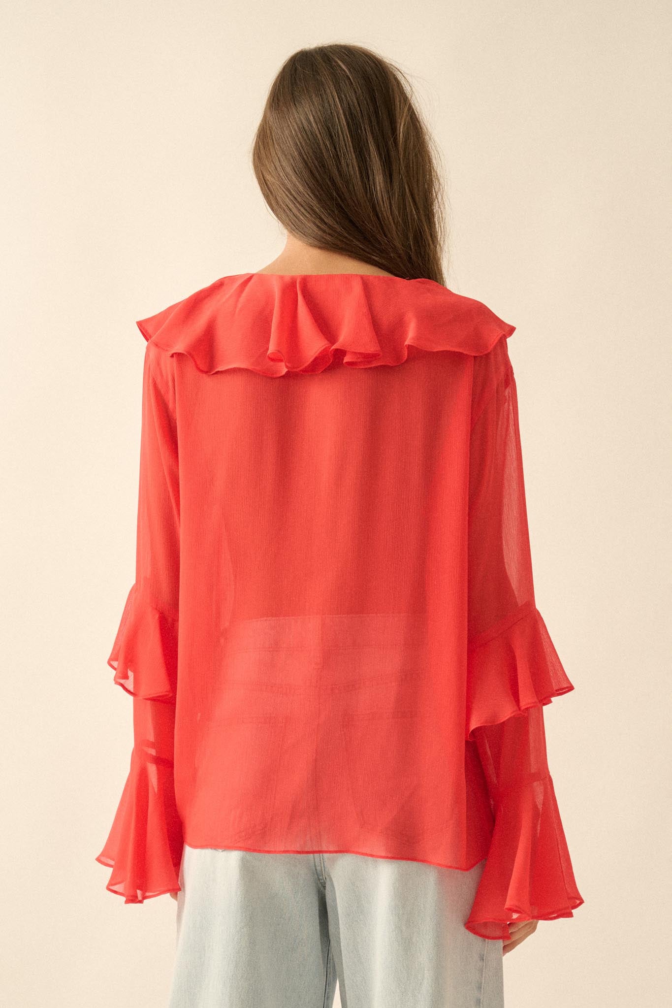 Romance Language Ruffled Chiffon Tie-Front Top - ShopPromesa