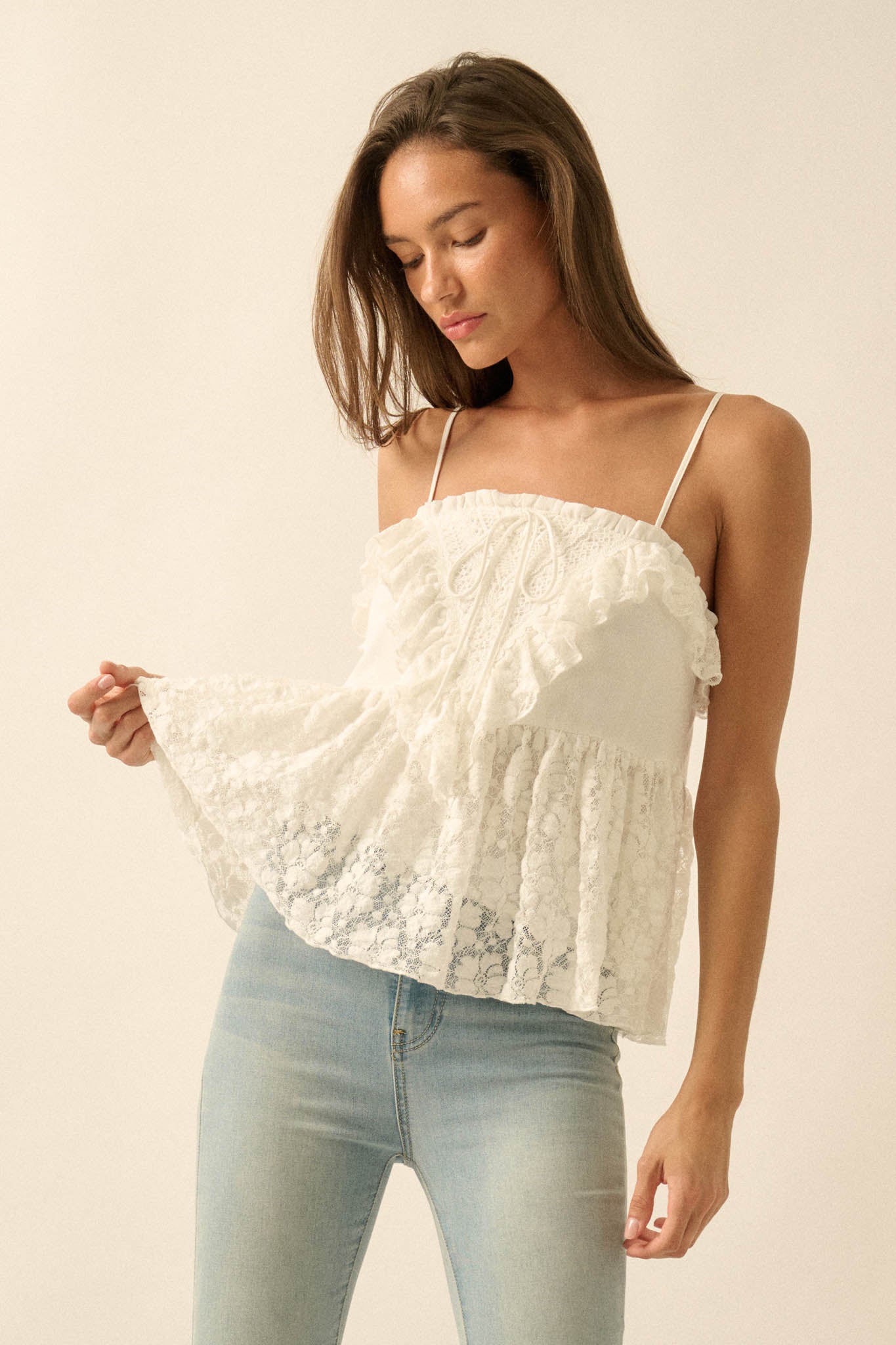 Frill Seeker Ruffled Floral Lace Babydoll Cami Top - ShopPromesa