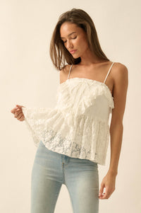 Frill Seeker Ruffled Floral Lace Babydoll Cami Top - ShopPromesa