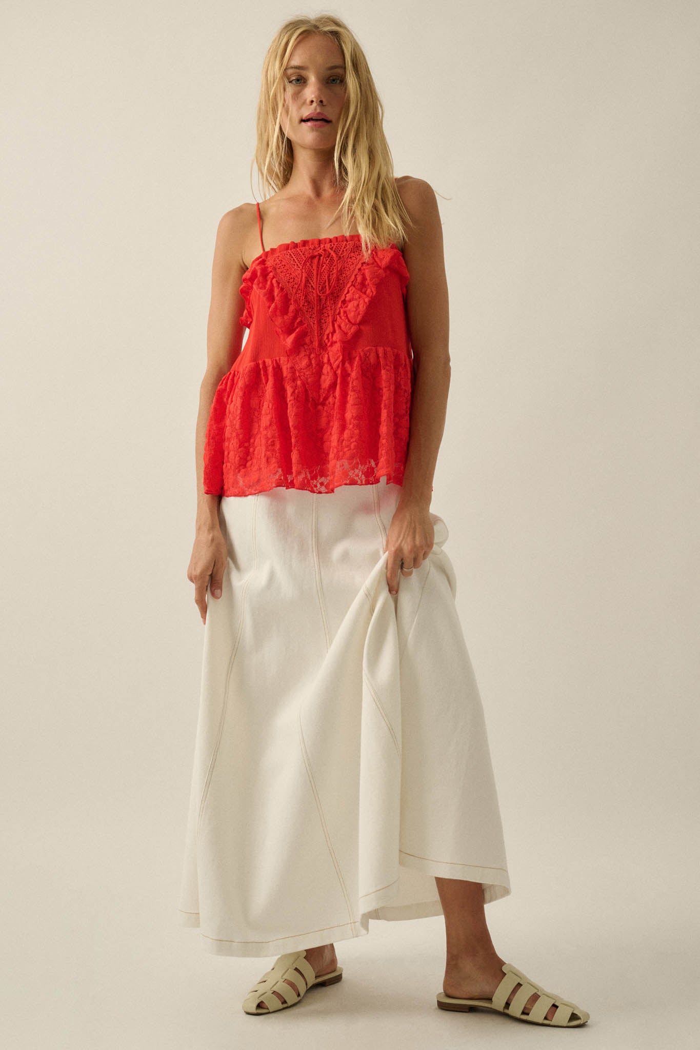 Frill Seeker Ruffled Floral Lace Babydoll Cami Top - ShopPromesa