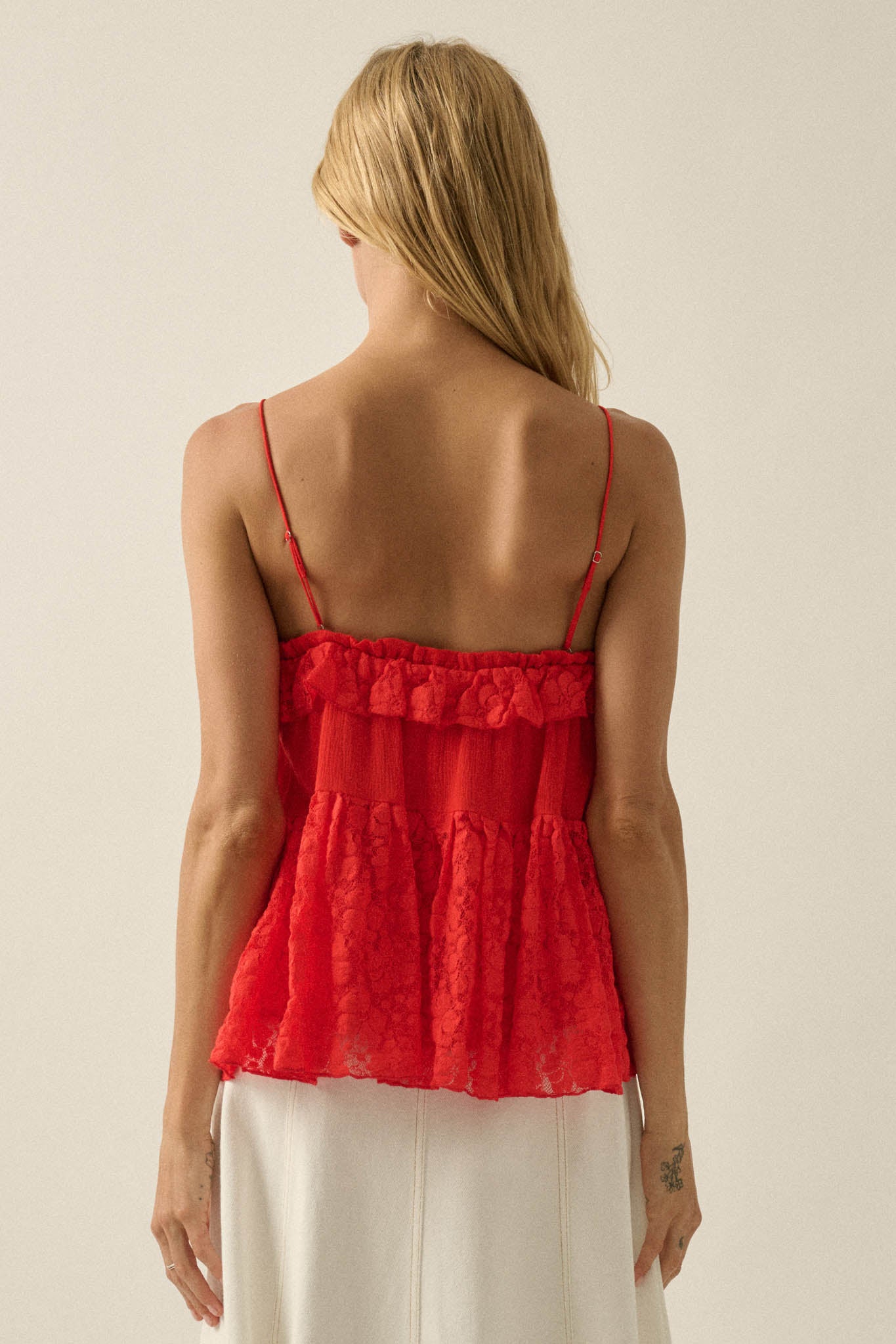 Frill Seeker Ruffled Floral Lace Babydoll Cami Top - ShopPromesa