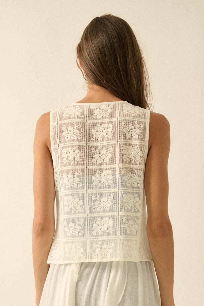 Gentle Soul Floral Lace Tie-Front Vest Top - ShopPromesa