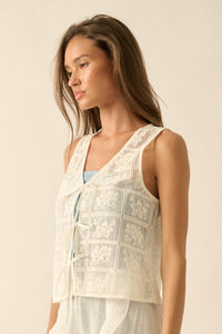 Gentle Soul Floral Lace Tie-Front Vest Top - ShopPromesa