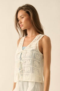 Gentle Soul Floral Lace Tie-Front Vest Top - ShopPromesa