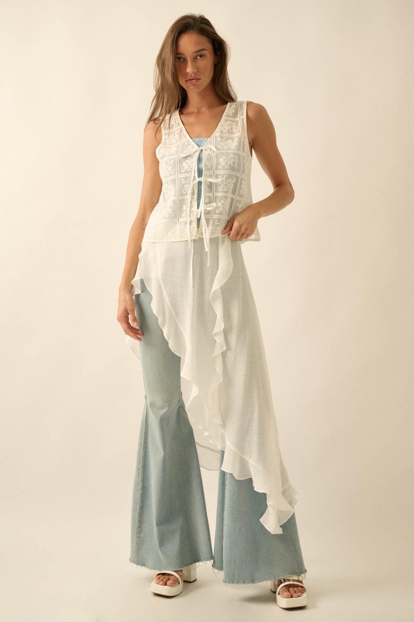Gentle Soul Floral Lace Tie-Front Vest Top - ShopPromesa
