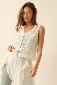 Gentle Soul Floral Lace Tie-Front Vest Top - ShopPromesa
