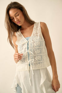 Gentle Soul Floral Lace Tie-Front Vest Top - ShopPromesa