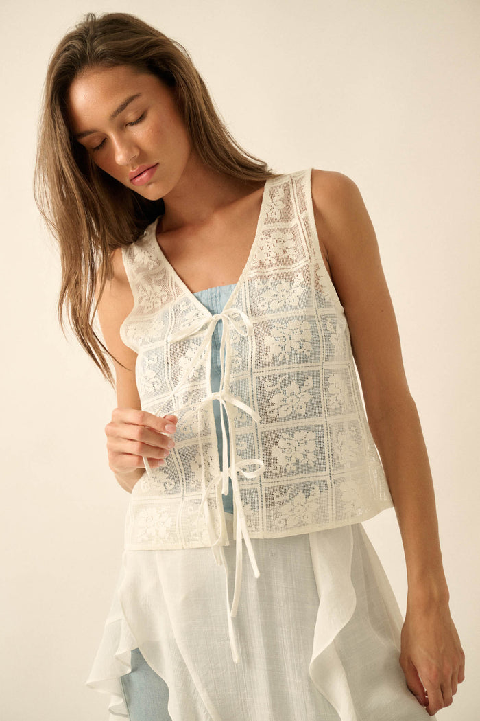 Gentle Soul Floral Lace Tie-Front Vest Top - ShopPromesa