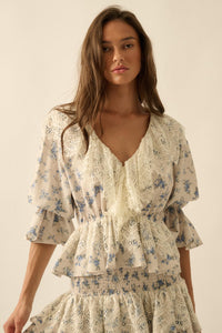 True Beauty Floral Puff-Sleeve Ruffle Peplum Top - ShopPromesa