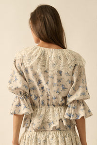 True Beauty Floral Puff-Sleeve Ruffle Peplum Top - ShopPromesa