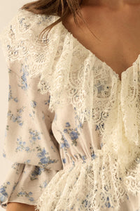 True Beauty Floral Puff-Sleeve Ruffle Peplum Top - ShopPromesa