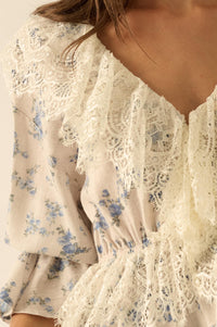 True Beauty Floral Puff-Sleeve Ruffle Peplum Top - ShopPromesa