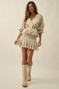 True Beauty Floral Puff-Sleeve Ruffle Peplum Top - ShopPromesa