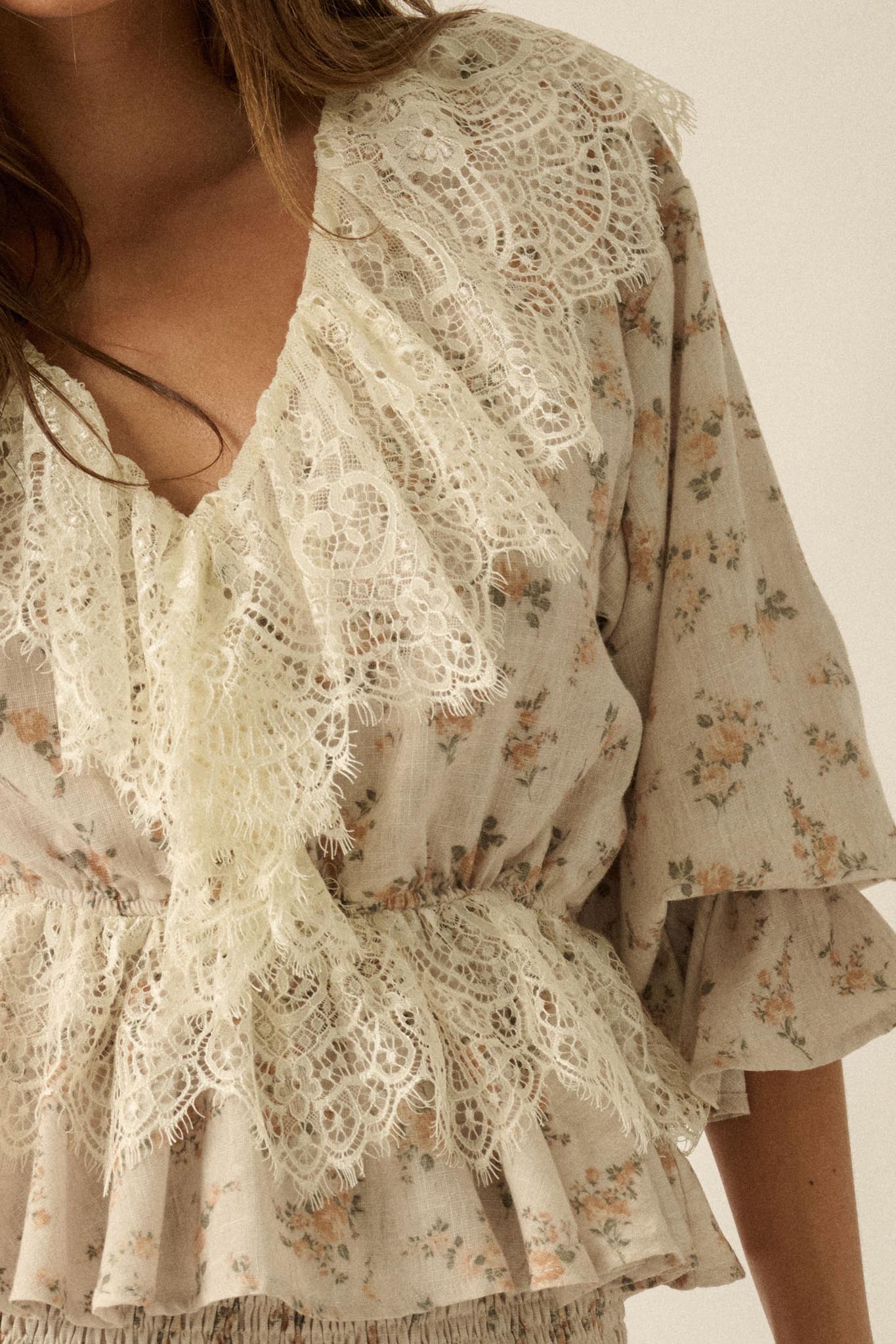 True Beauty Floral Puff-Sleeve Ruffle Peplum Top - ShopPromesa