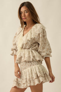 True Beauty Floral Puff-Sleeve Ruffle Peplum Top - ShopPromesa