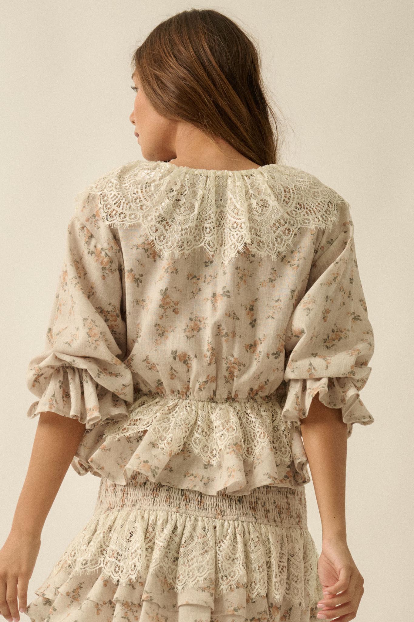 True Beauty Floral Puff-Sleeve Ruffle Peplum Top - ShopPromesa
