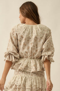 True Beauty Floral Puff-Sleeve Ruffle Peplum Top - ShopPromesa