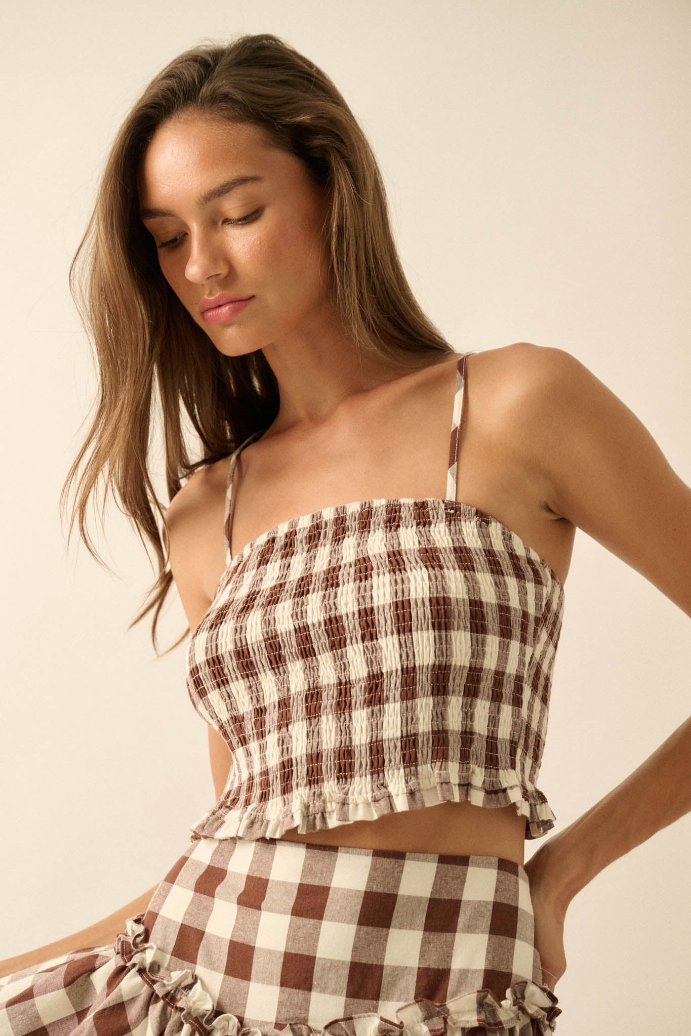 Sweet Surprise Gingham Plaid Smocked Cami Top - ShopPromesa