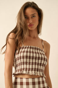 Sweet Surprise Gingham Plaid Smocked Cami Top - ShopPromesa