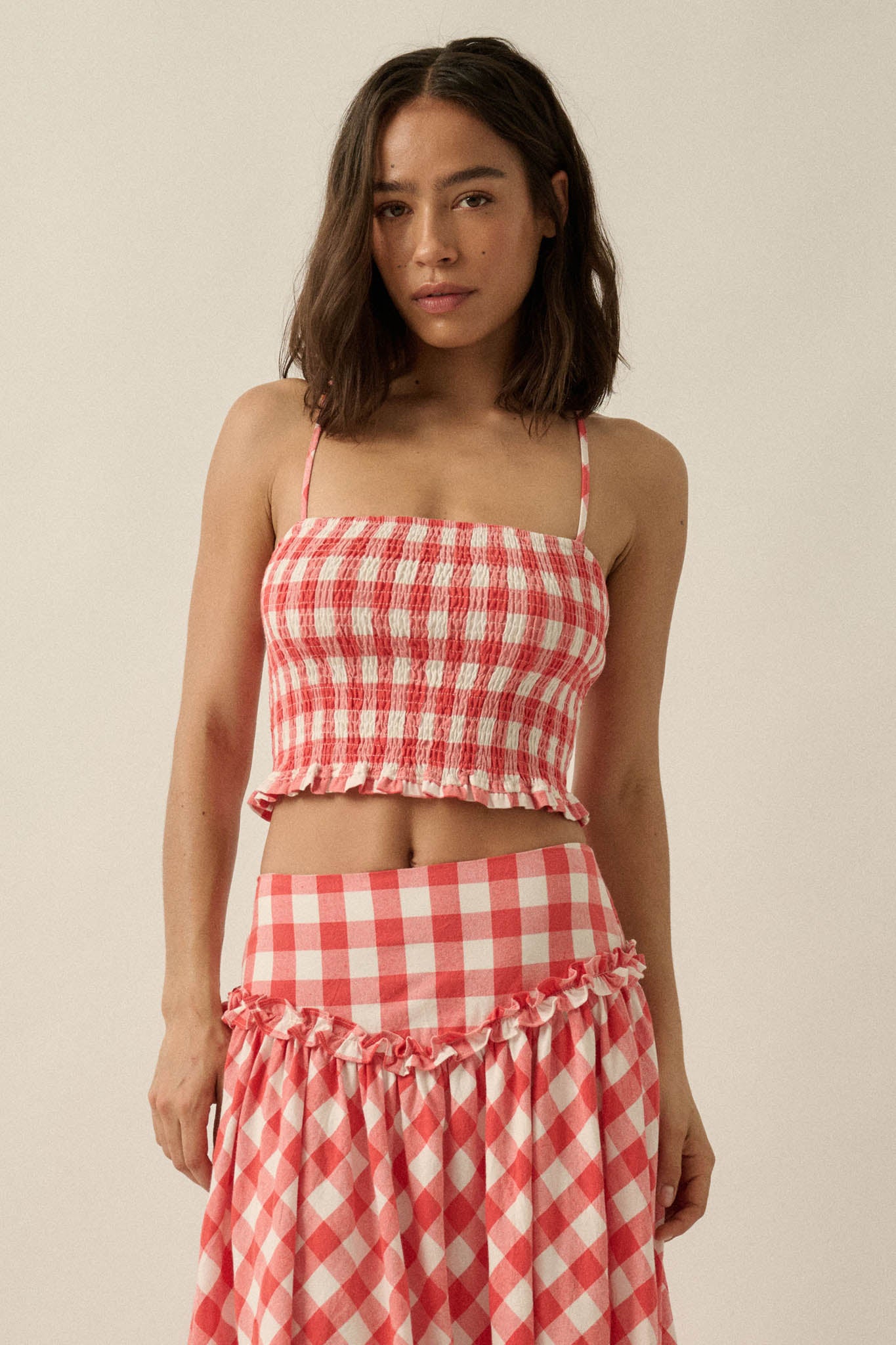 Sweet Surprise Gingham Plaid Smocked Cami Top - ShopPromesa
