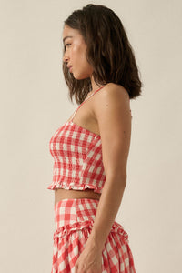 Sweet Surprise Gingham Plaid Smocked Cami Top - ShopPromesa